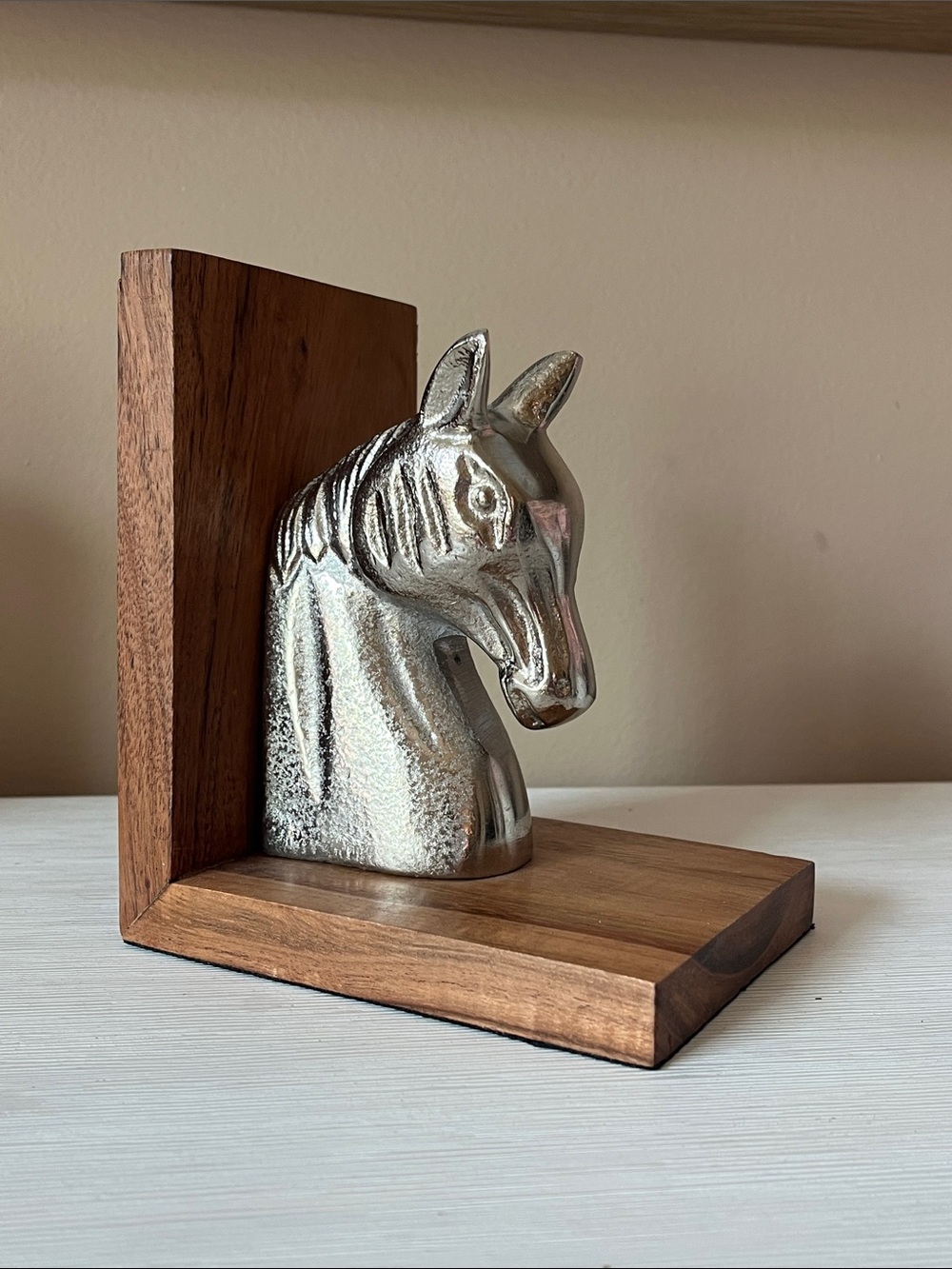 NWT Ashland Into the West Silver & Natural Wood Horse Head Bookend-SINGLE Piece